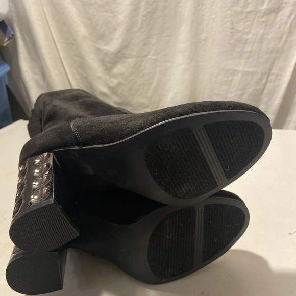 Carlos black over the knee boots zip up sides 3” metallic block heels size 6.5 - Picture 4 of 7